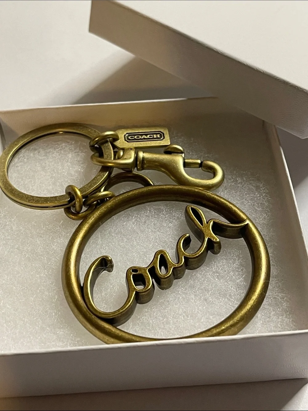Coach Large Brass-Tone Script Circle Keyring/Bag Charm